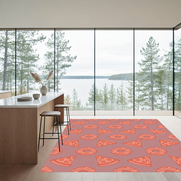 Coral Pizza Donut Repeating Pattern Rug
