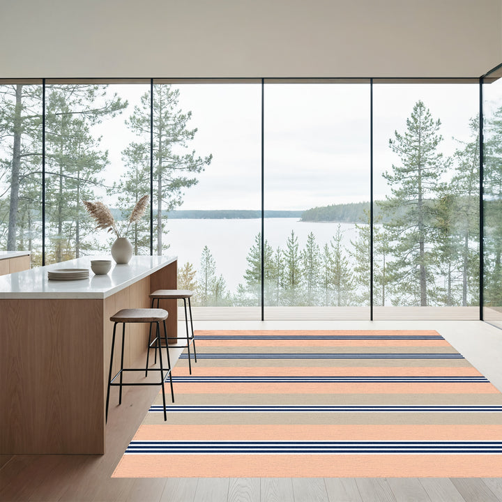Coral Beige Navy Stripe Rug