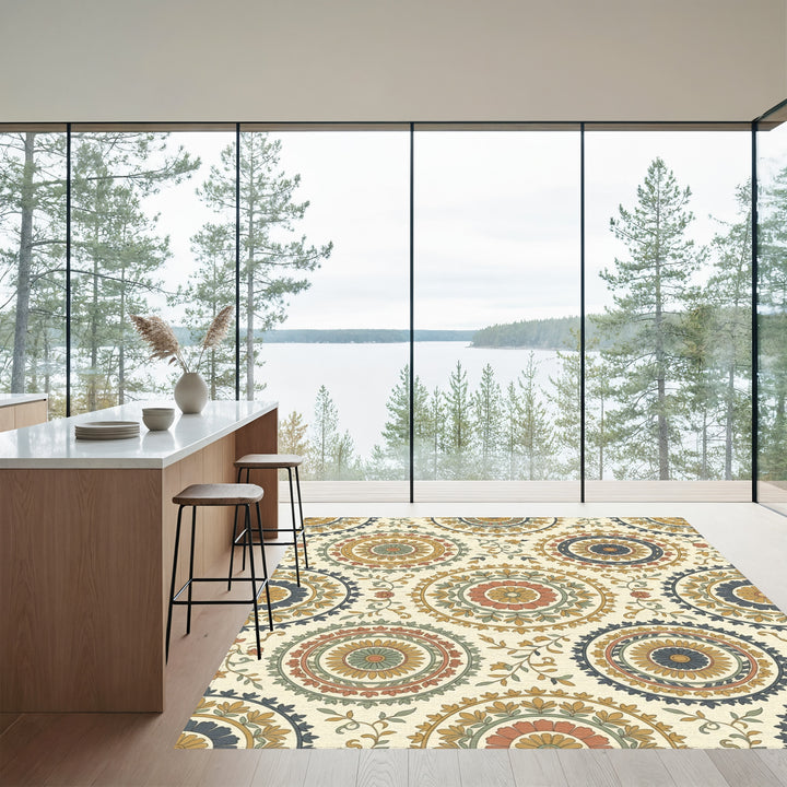 Earthy Jewel Tone Medallion Foliage Rug