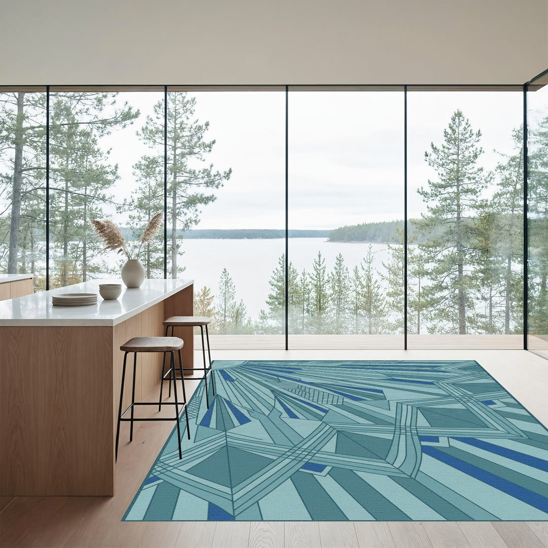 Art Deco Teal Geometric Starburst Rug