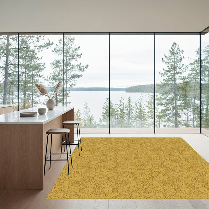 Golden Floral Damask Medallion Rug