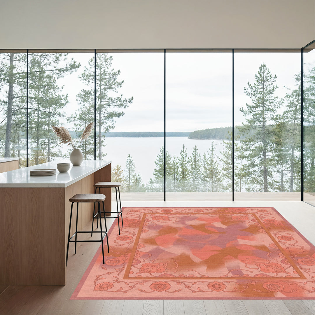 Terracotta Floral Border Abstract Bloom Rug