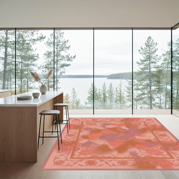 Terracotta Floral Border Abstract Bloom Rug