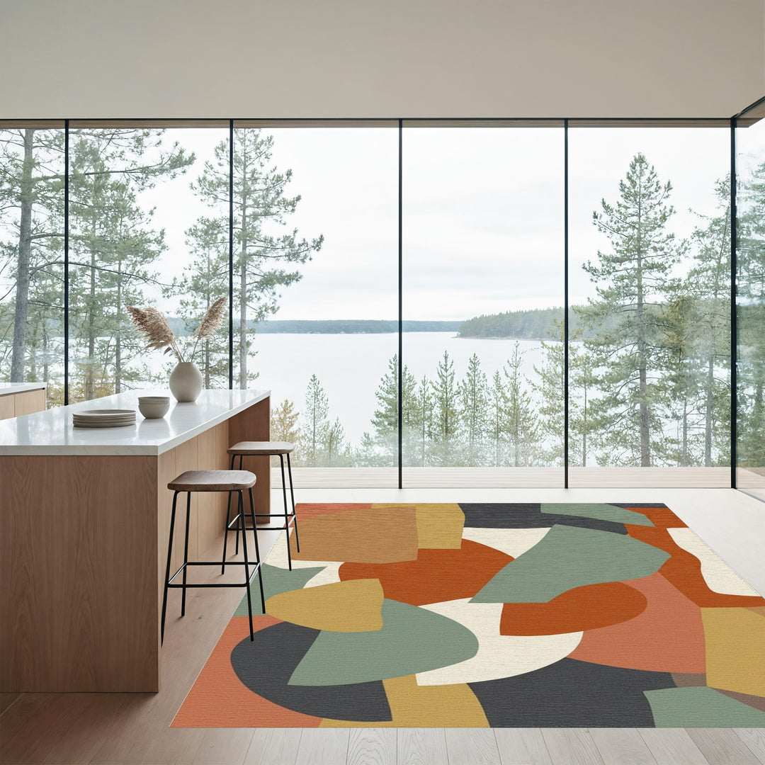 Modern Earthy Tone Abstract Shapes Rug