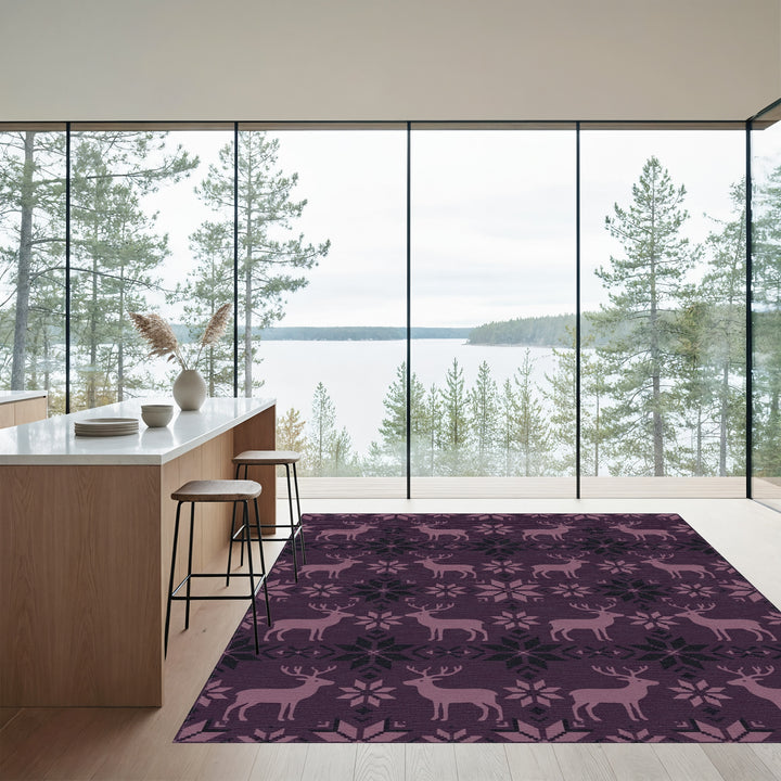 Plum Reindeer Snowflake Fair Isle Rug