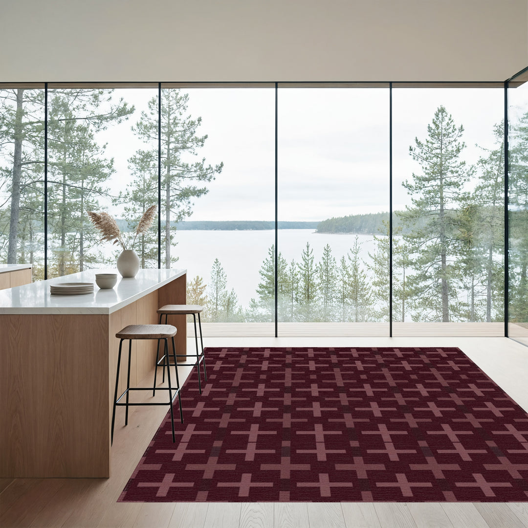 Deep Crimson Plus Motif Rug