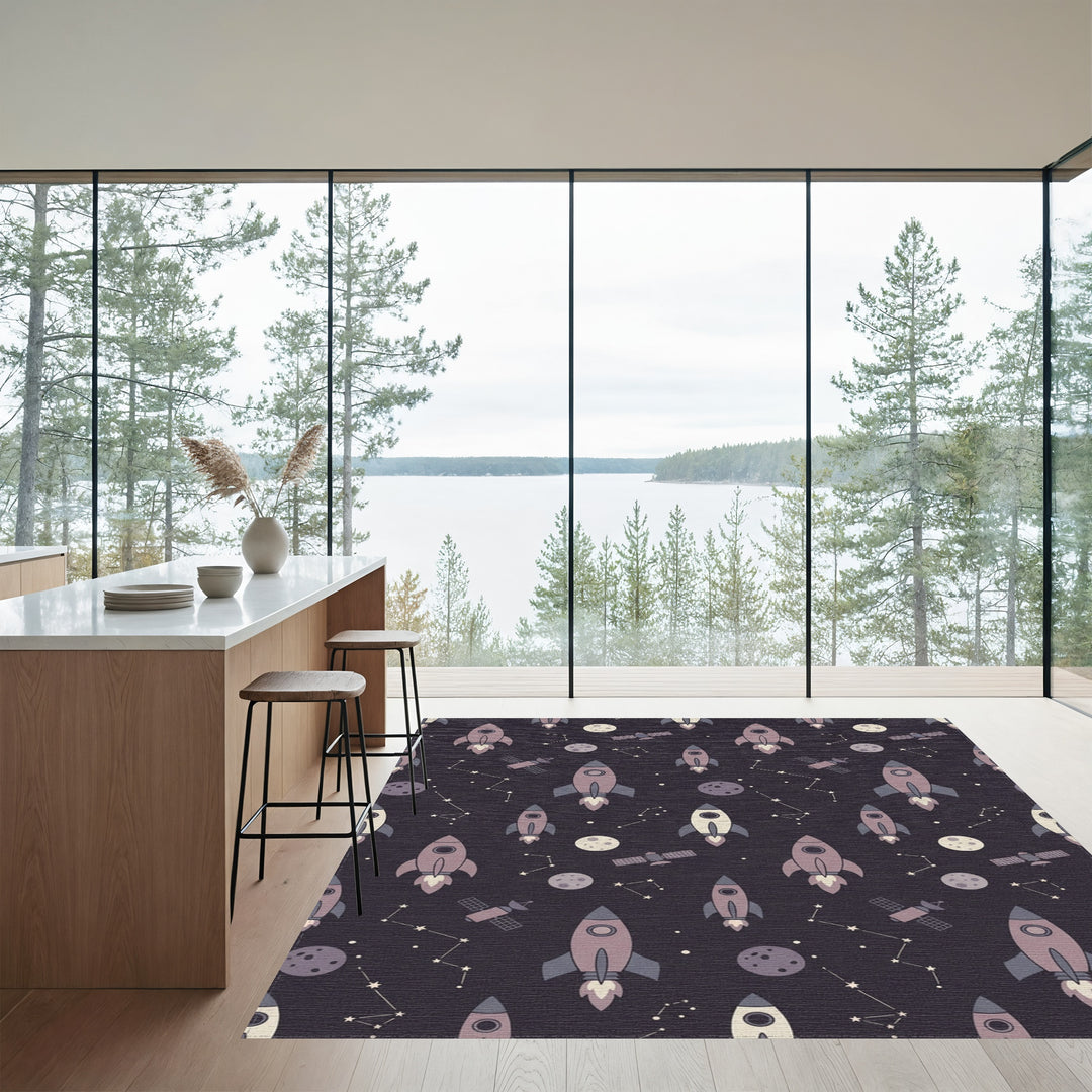 Retro Space Rocket Constellation Night Rug