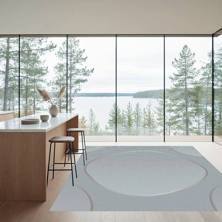 Soft Gray Curving Outline Sculpture Rug