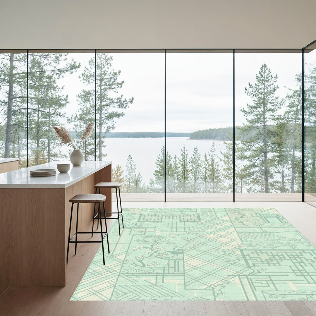 Pastel Pagodas Blossom Geometric Collage Rug