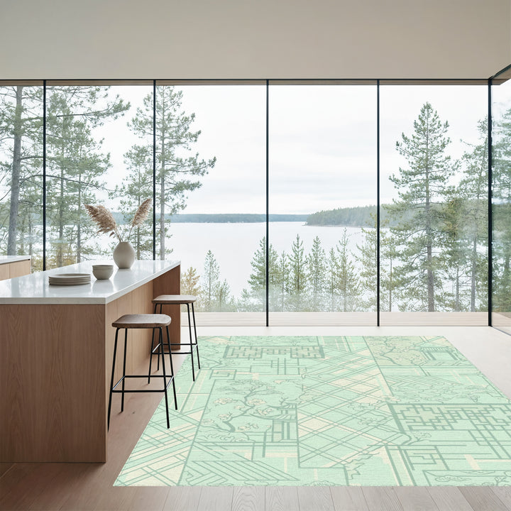 Pastel Pagodas Blossom Geometric Collage Rug