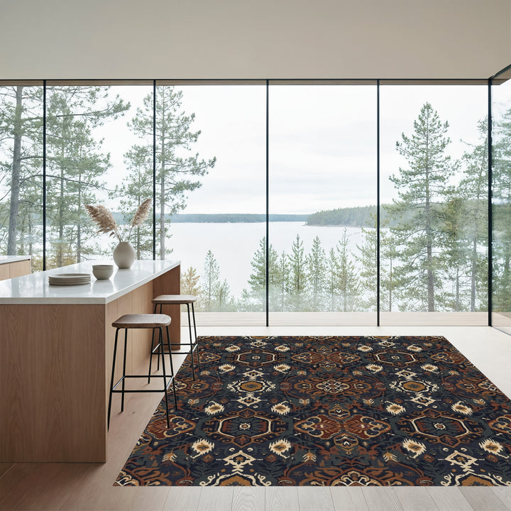 Ornate Earthy Jewel Tone Medallions Rug
