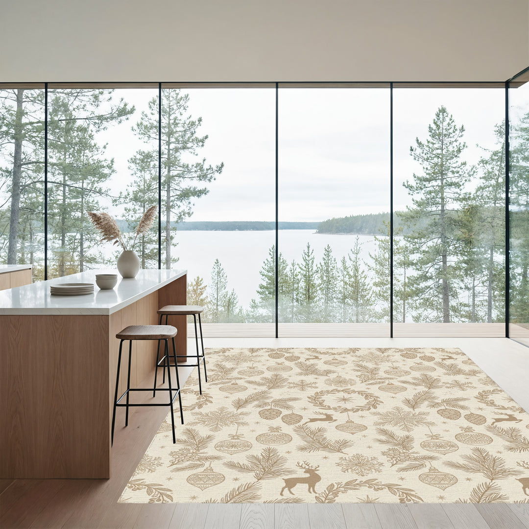 Golden Winter Woodland Christmas Ornaments Rug