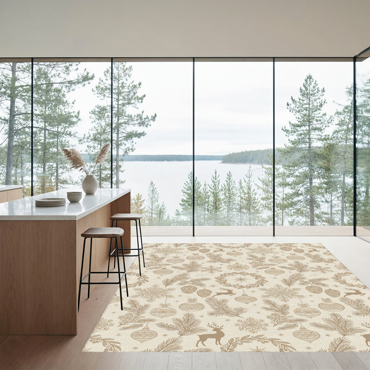 Golden Winter Woodland Christmas Ornaments Rug