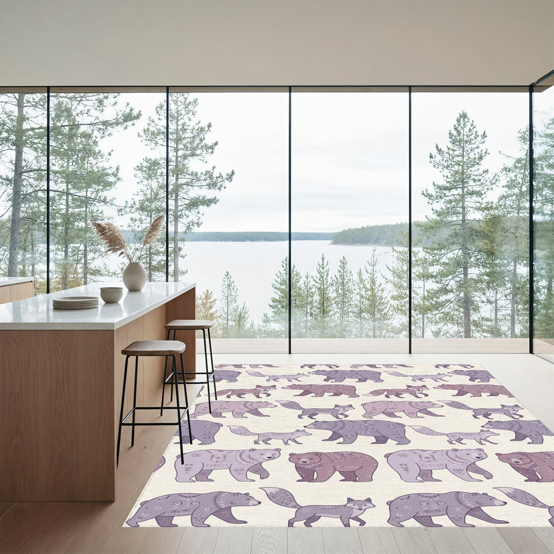 Lavender Bear Fox Folk Art Rug