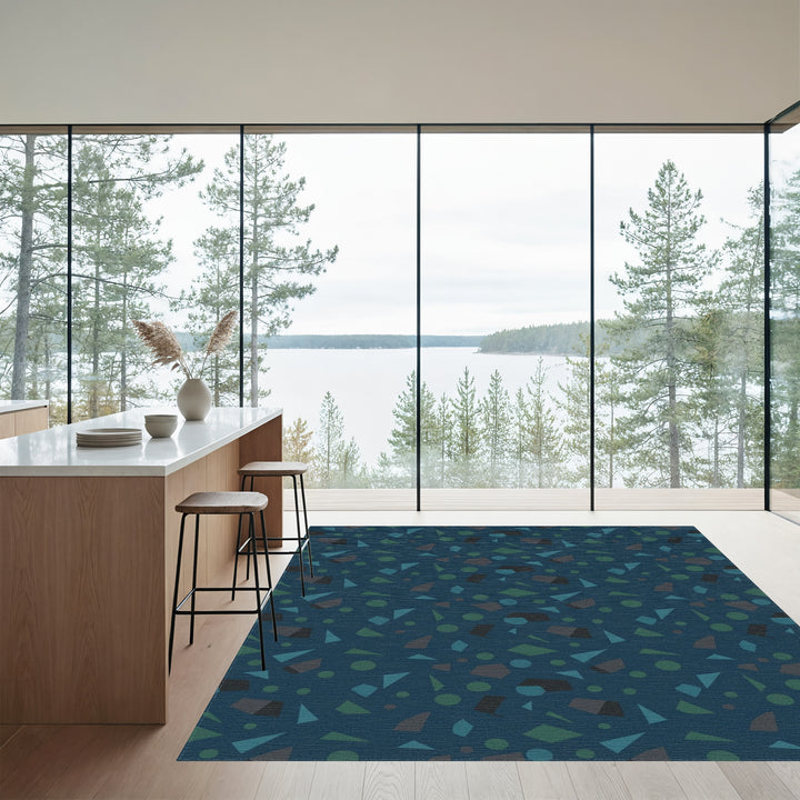 Deep Blue Geometric Shapes Scattered Rug