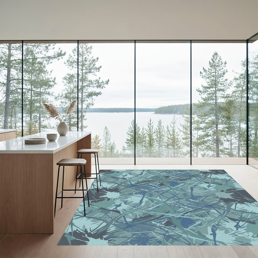 Abstract Blue Green Splatter Collage Rug