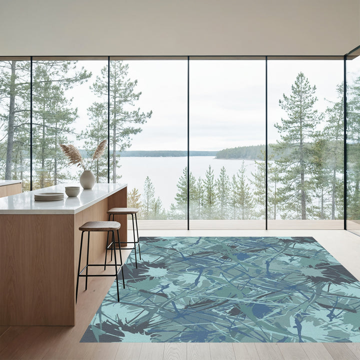 Abstract Blue Green Splatter Collage Rug