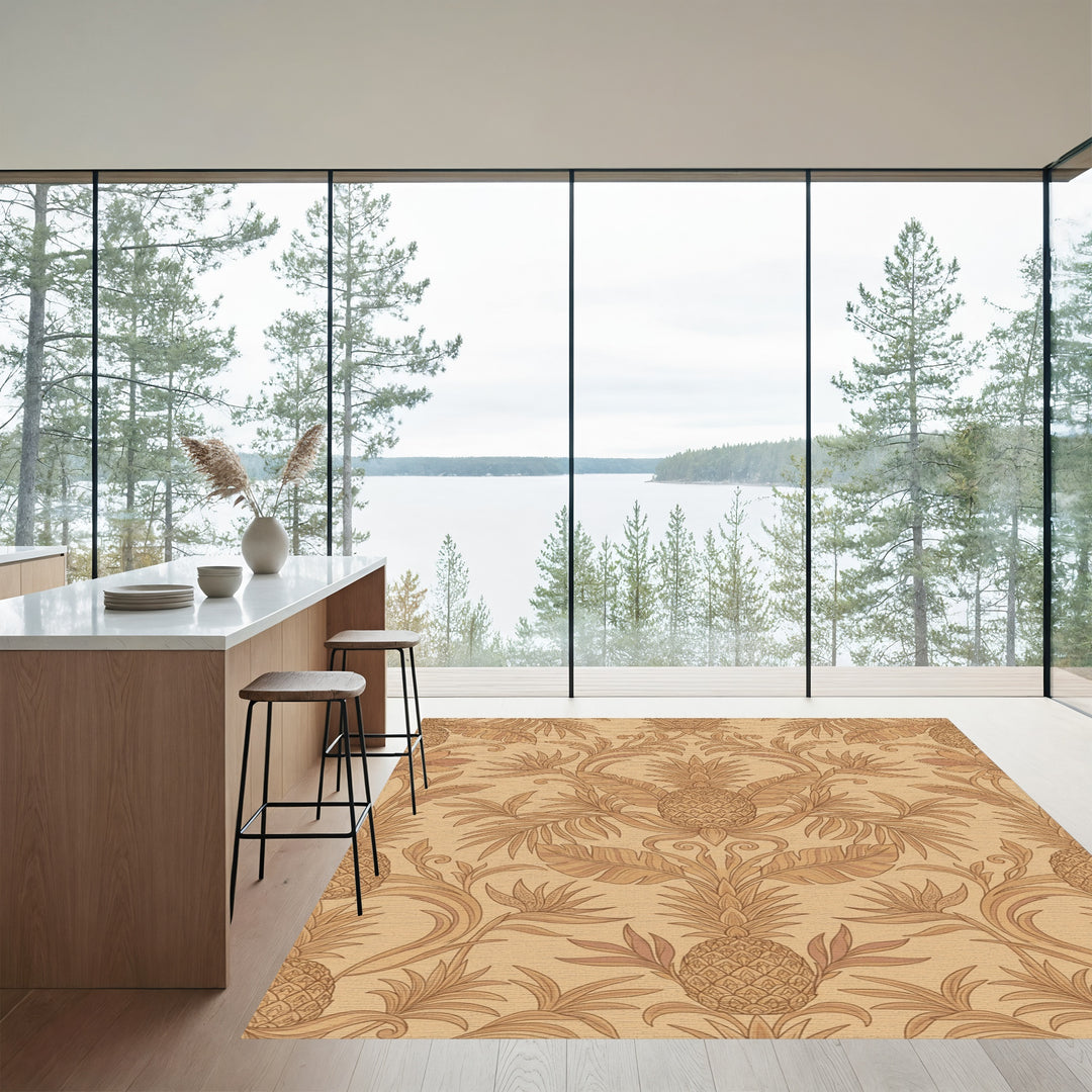 Tuscan Tan Pineapple Botanical Damask Rug