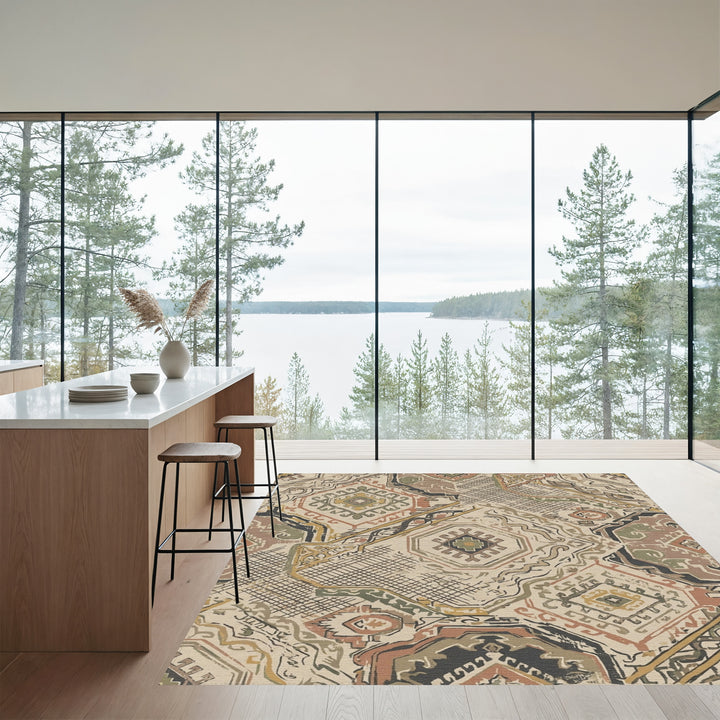 Earthy Abstract Medallion Collage Rug