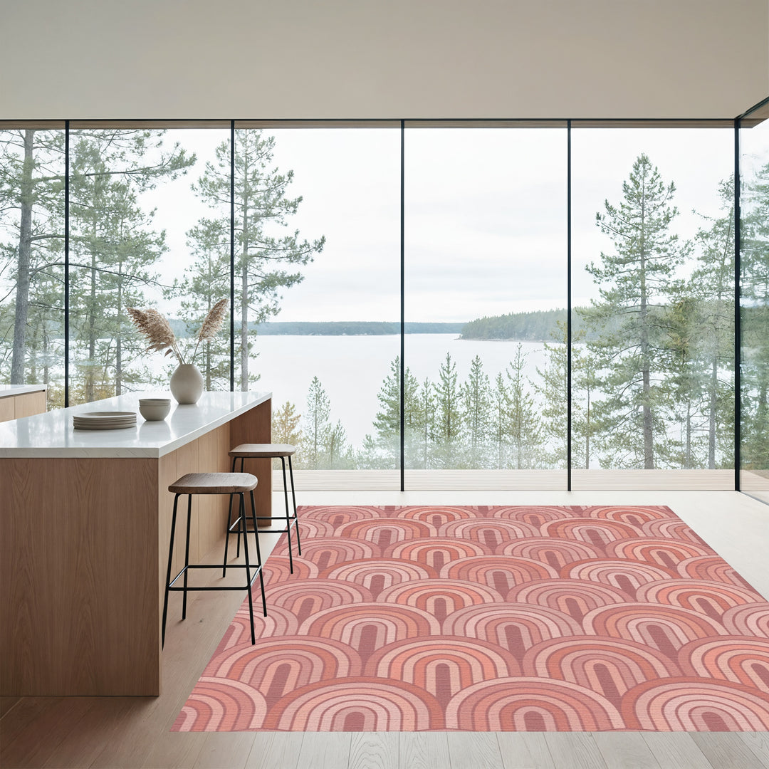 Retro Pink Rainbow Arc Rug
