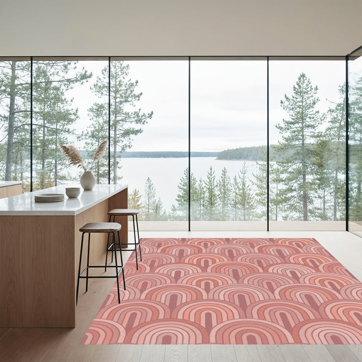 Retro Pink Rainbow Arc Rug