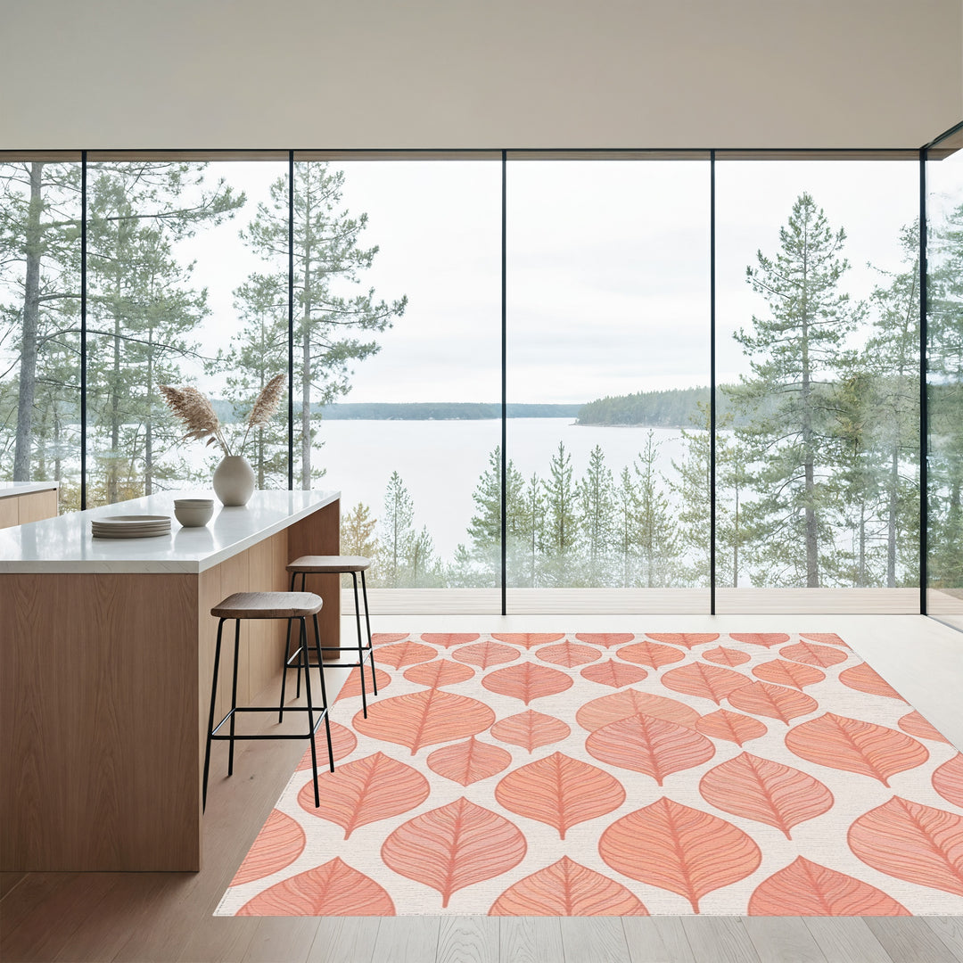 Terracotta Leaf Overlay Repeating Pattern Rug
