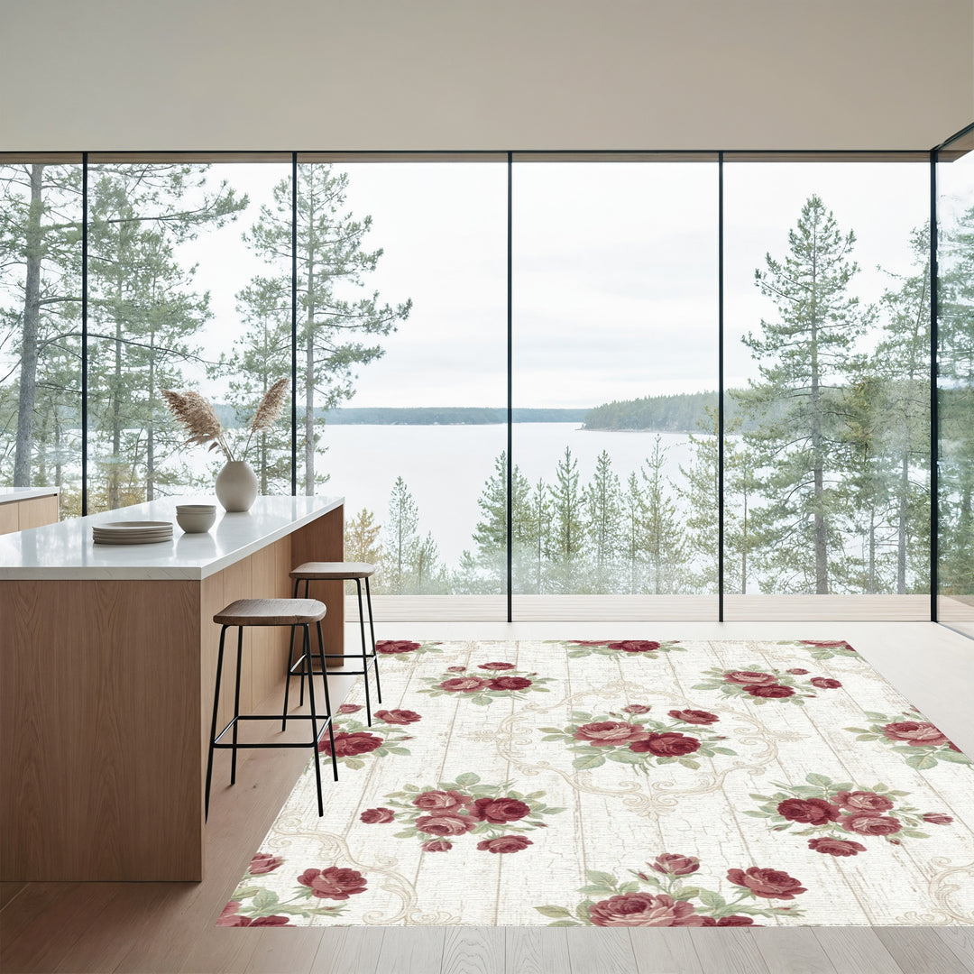 Burgundy Floral Acanthus Scroll Medallion Rug