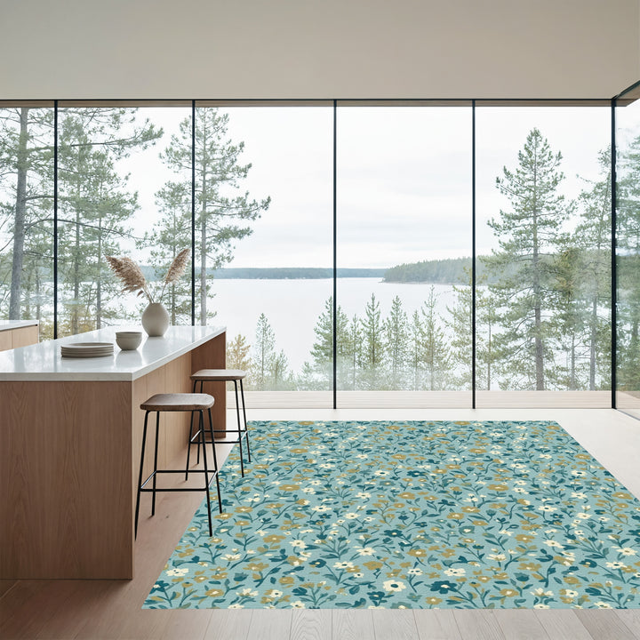 Teal Petite Floral Meadow Rug