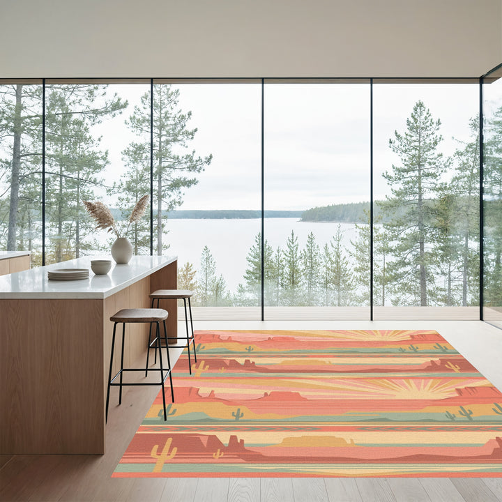 Desert Sunrise Mesa Cactus Stripe Rug
