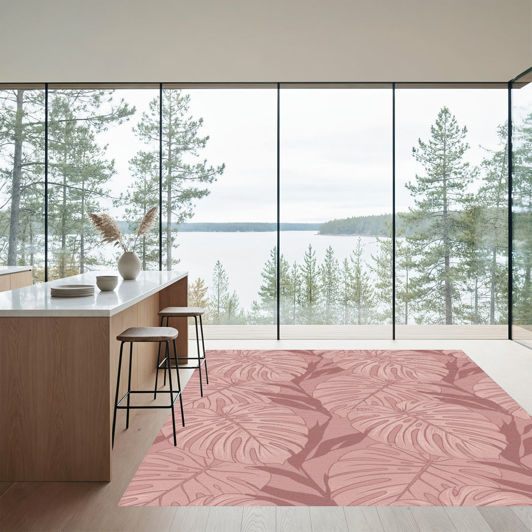 Dusty Rose Monstera Leaf Botanical Rug