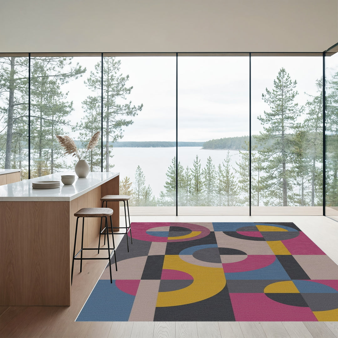 Bold Geometric Circles and Squares Rug