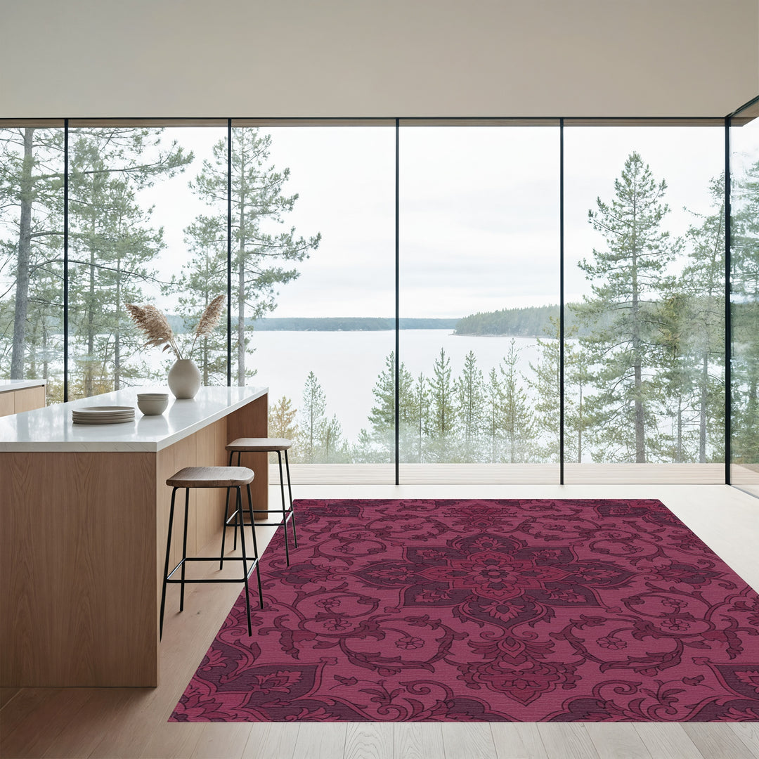 Deep Plum Floral Medallion Brocade Rug