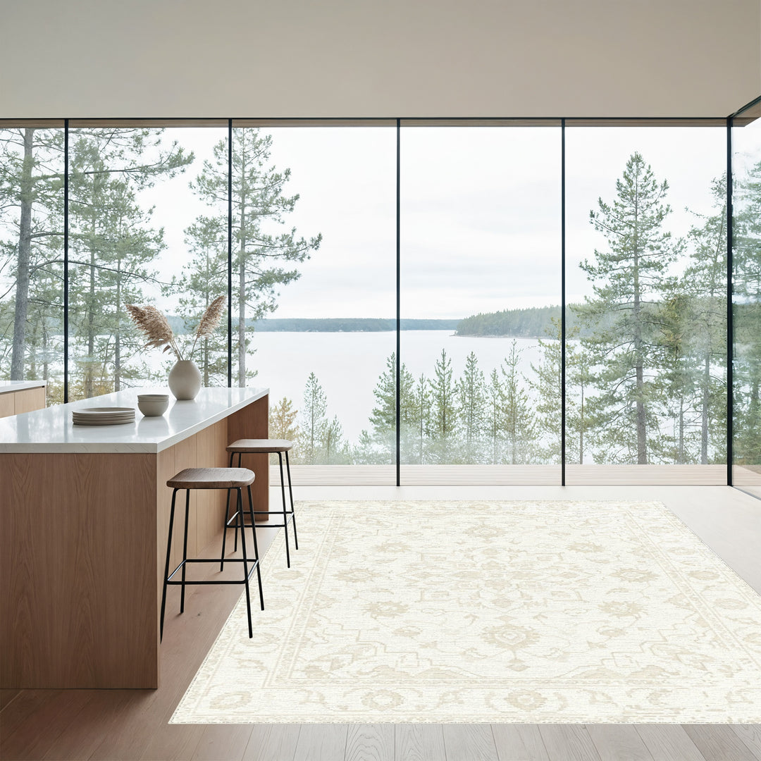 Cream Floral Medallion Traditional Rug