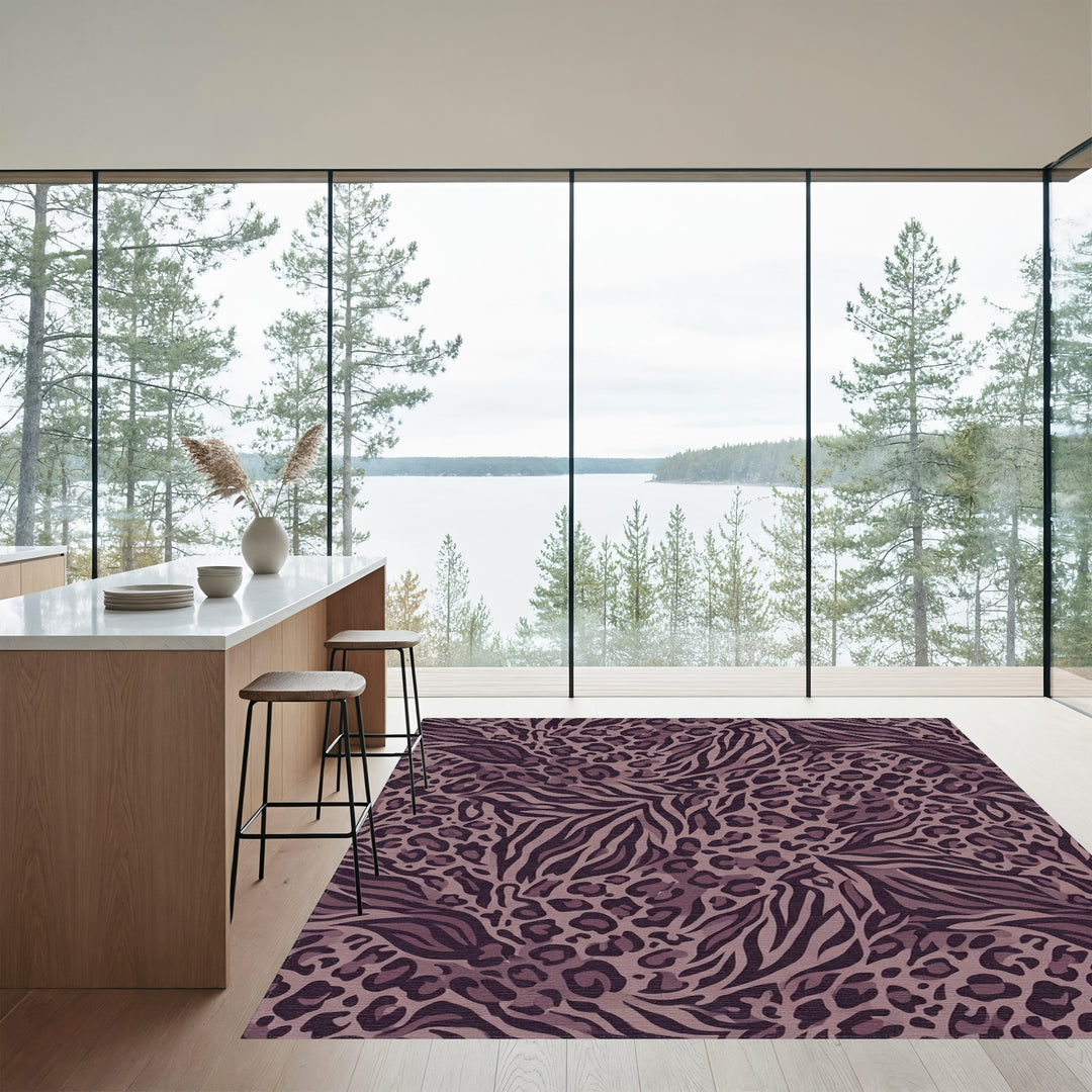 Mauve Leopard Zebra Mix Blend Rug