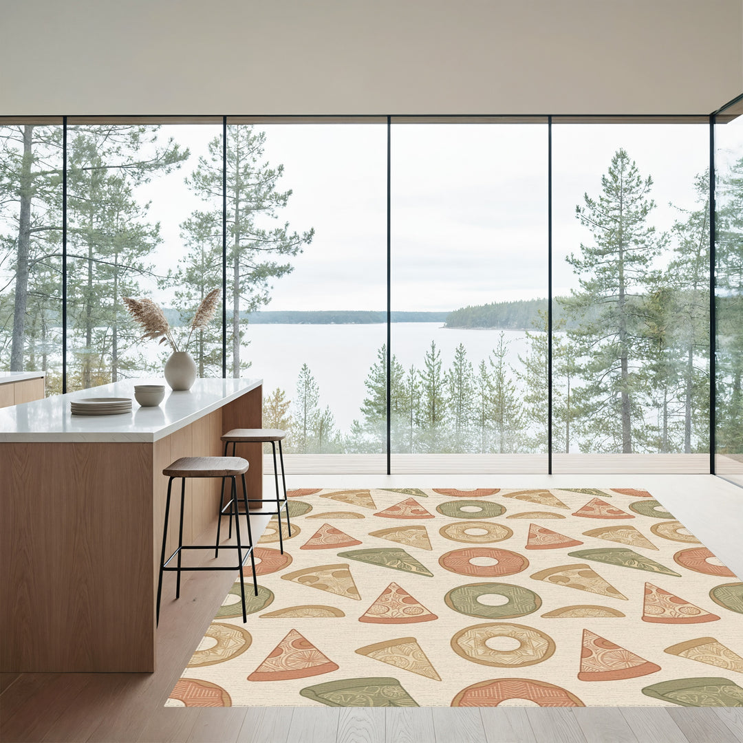 Earthy Doughnut Pizza Slice Collection Rug