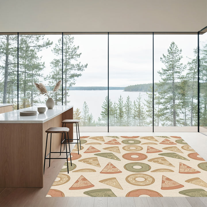 Earthy Doughnut Pizza Slice Collection Rug