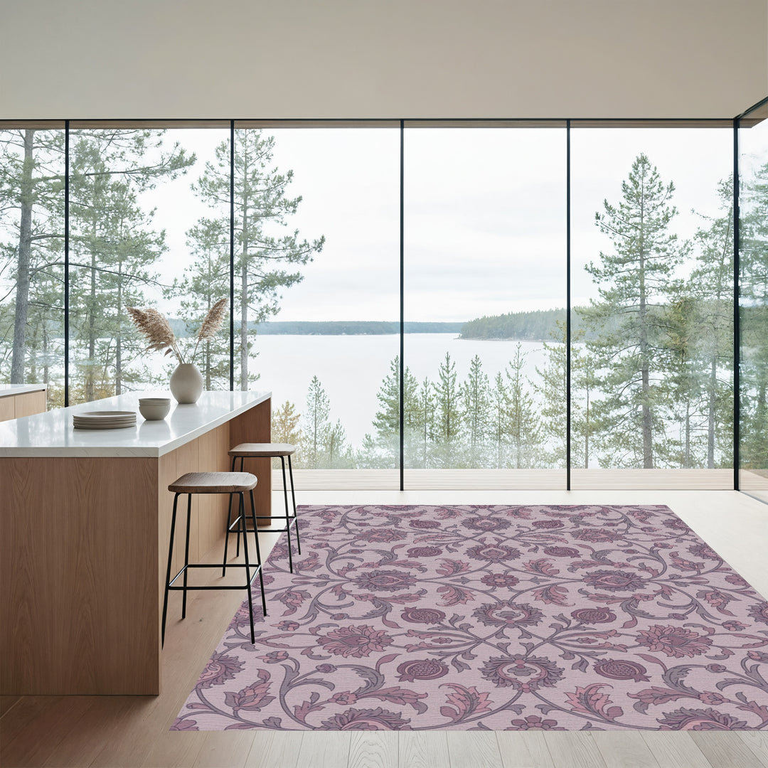 Dusty Rose Floral Pomegranate Medallion Rug