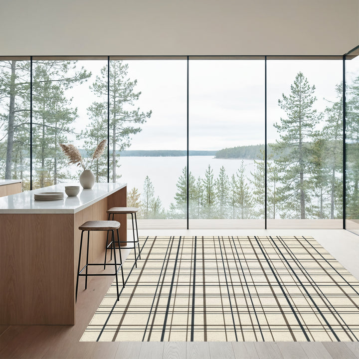 Classic Beige Black Plaid Stripes Rug