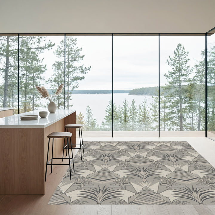 Geometric Step Pyramid Palm Motif Rug