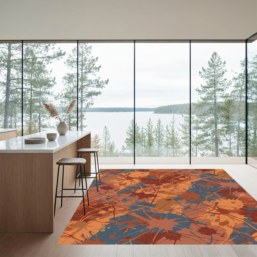 Rustic Orange Blue Splatter Splash Rug