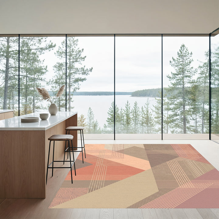 Geometric Peach Terracotta Lines Rug