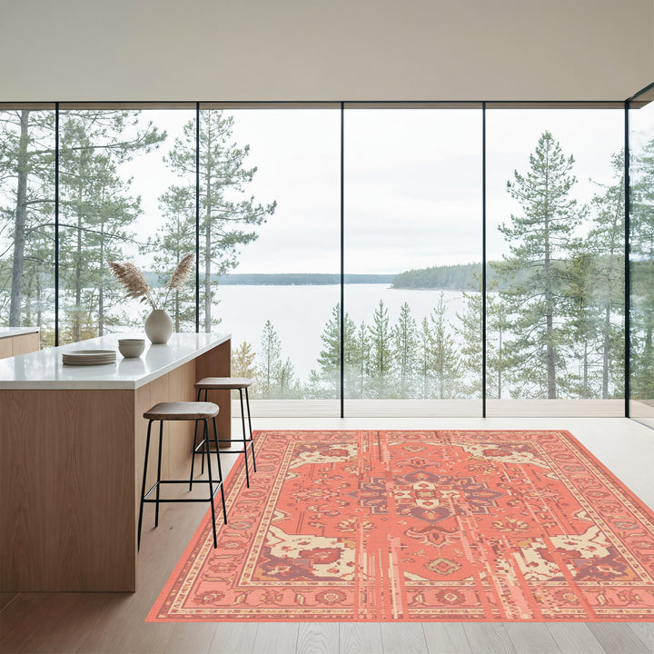 Coral Floral Medallion Kilim Rug