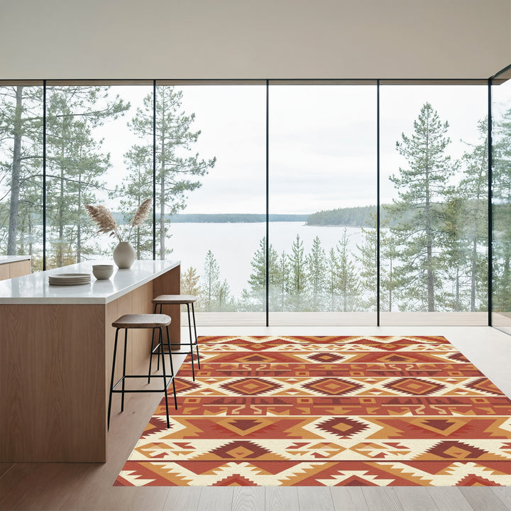 Terracotta Geometric Tribal Stripes Rug