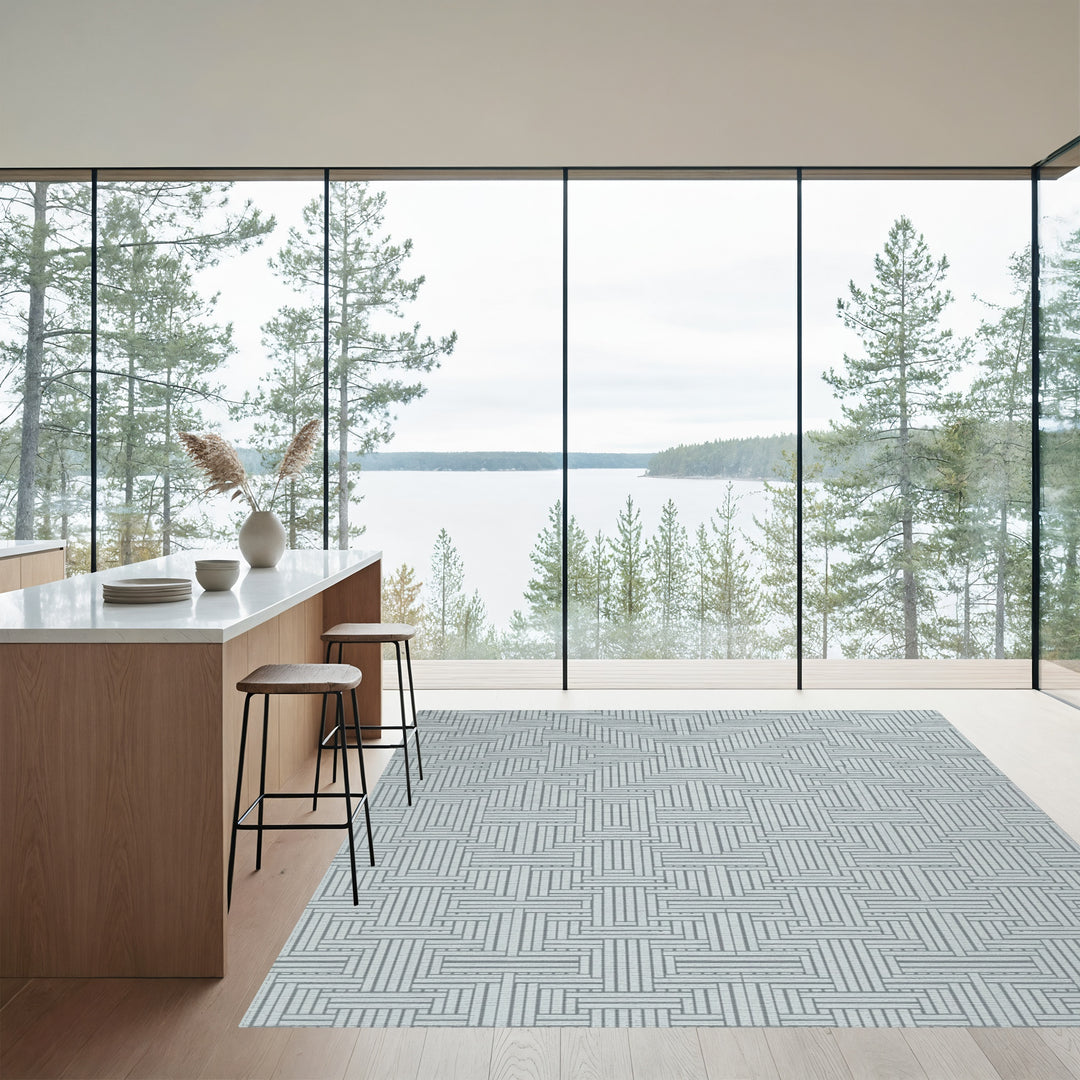 Cool Gray Interlocking Rectangles Rug