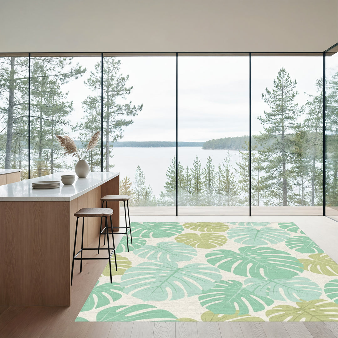Tropical Monstera Leaf Pastel Blend Rug