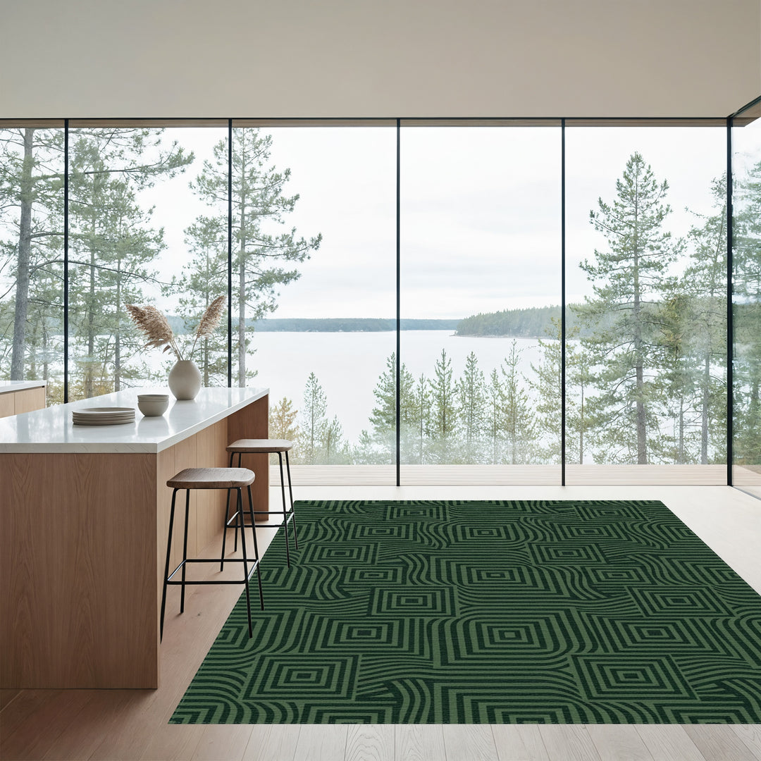 Optical Illusion Squares and Waves Rug
