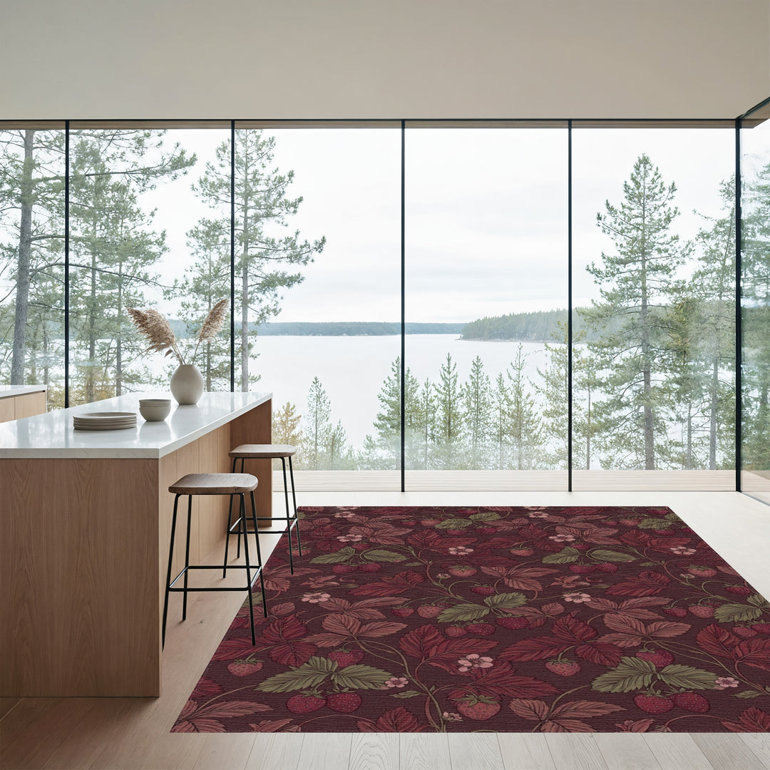 Rich Crimson Strawberry Leaf Vine Rug
