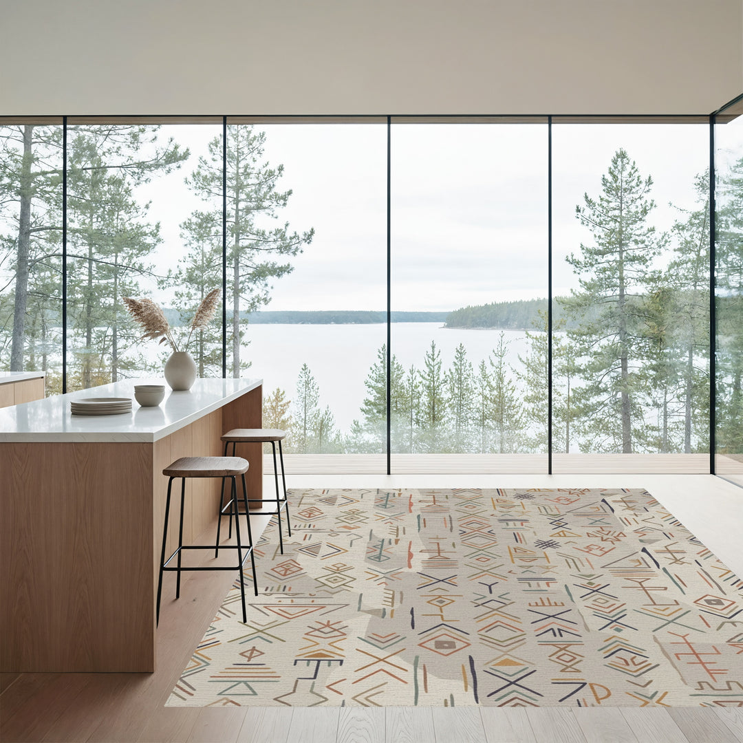 Neutral Earth Geometric Symbols Rug