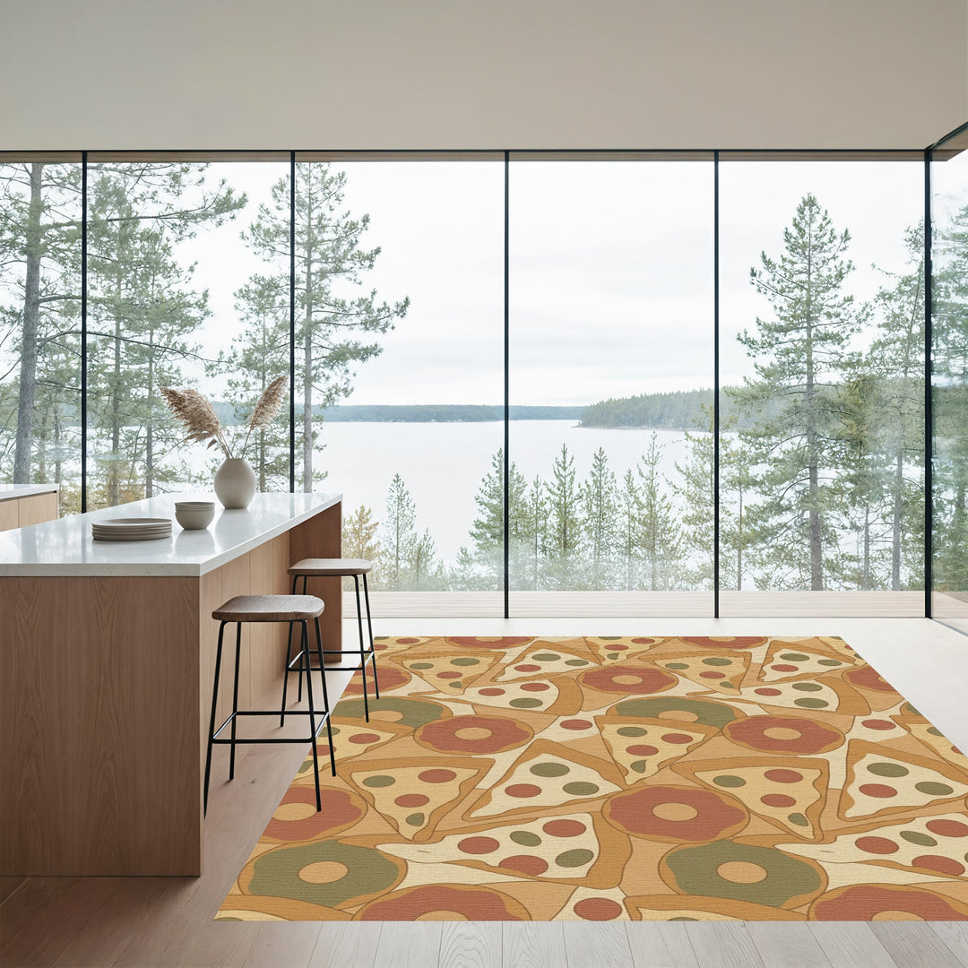 Retro Foodie Slice And Doughnut Collage Rug