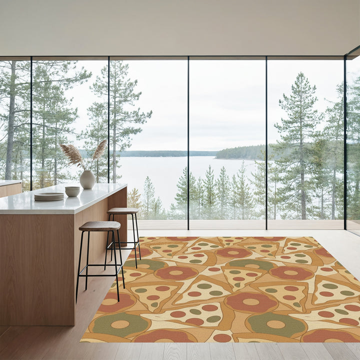 Retro Foodie Slice And Doughnut Collage Rug